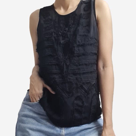 Size-M, NWT, Applique black chiffon top - Picture 6 of 7